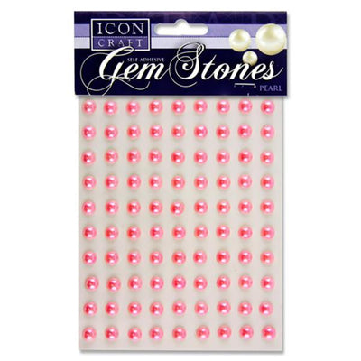 Icon Self Adhesive Gem Stones - 8mm - Pearl - Pink - Pack of 90-Rhinestones & Flatbacks-Icon|Stationery Superstore UK