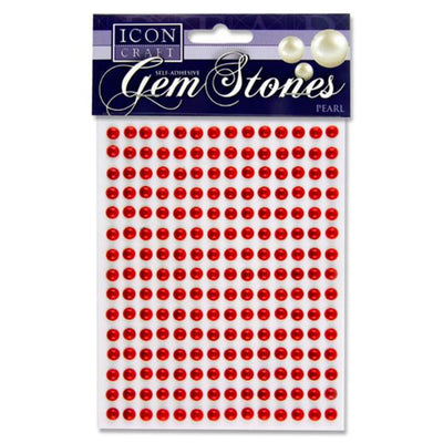 Icon Self Adhesive Gem Stones - 6mm - Pearl - Red - Pack of 210-Rhinestones & Flatbacks-Icon|Stationery Superstore UK