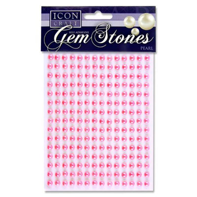 Icon Self Adhesive Gem Stones - 6mm - Pearl - Pink - Pack of 210-Rhinestones & Flatbacks-Icon|Stationery Superstore UK