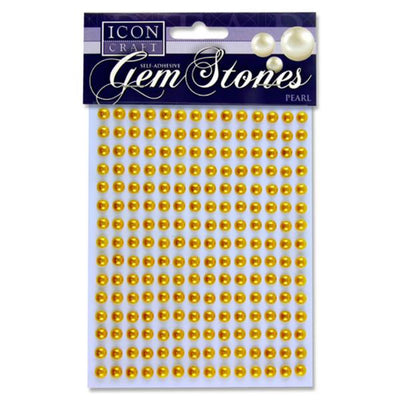 Icon Self Adhesive Gem Stones - 6mm - Pearl - Gold - Pack of 210-Rhinestones & Flatbacks-Icon|Stationery Superstore UK