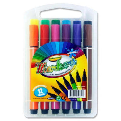 World of Colour Washable Markers in Handy Carry Case - Box of 12-Markers-World of Colour|Stationery Superstore UK
