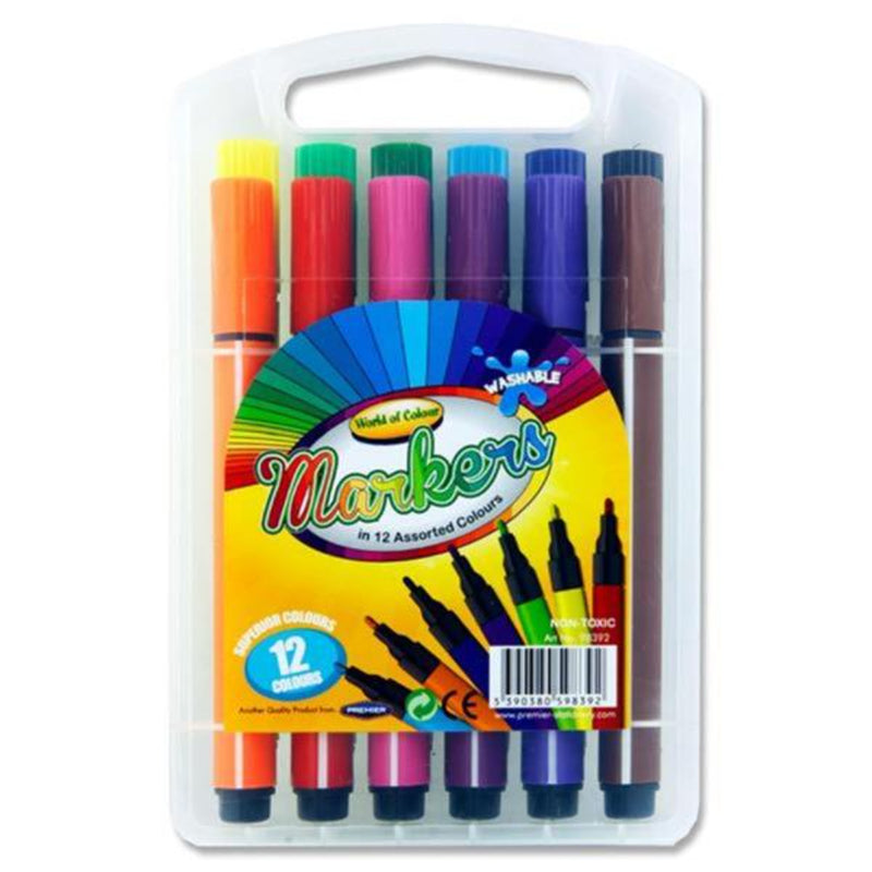 world-of-colour-washable-markers-in-handy-carry-case-box-of-12|Stationerysuperstore.uk
