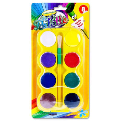 World of Colour Paint Palette Set with 8 Watercolours and Paint Brush-Paint Sets-World of Colour|Stationery Superstore UK