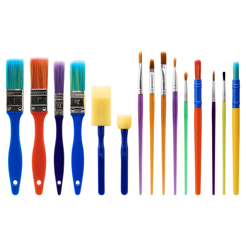 World of Colour Colourful Paint Brushes & Sponges - Set of 15-Paint Brushes-World of Colour|Stationery Superstore UK