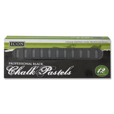 Icon Highest Quality Chalk Pastels - Black - Box of 12-Pastels-Icon|Stationery Superstore UK