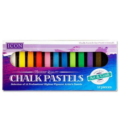 Icon Highest Quality Chalk Pastels - Vibrant Colours - Box of 12-Pastels-Icon|Stationery Superstore UK