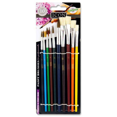 Icon Professional Paint Brushes - Bristle & Pony Hair - Set of 10-Paint Brushes-Icon|Stationery Superstore UK