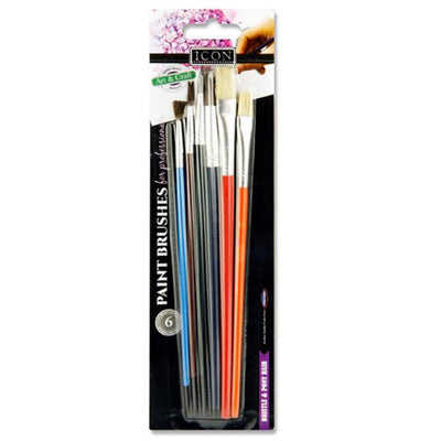 Icon Professional Paint Brushes - Bristle & Pony Hair - Set of 6-Paint Brushes-Icon|Stationery Superstore UK