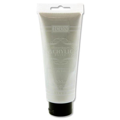 Icon Highest Quality Acrylic Paint - 200 ml - Silver-Acrylic Paints-Icon|Stationery Superstore UK